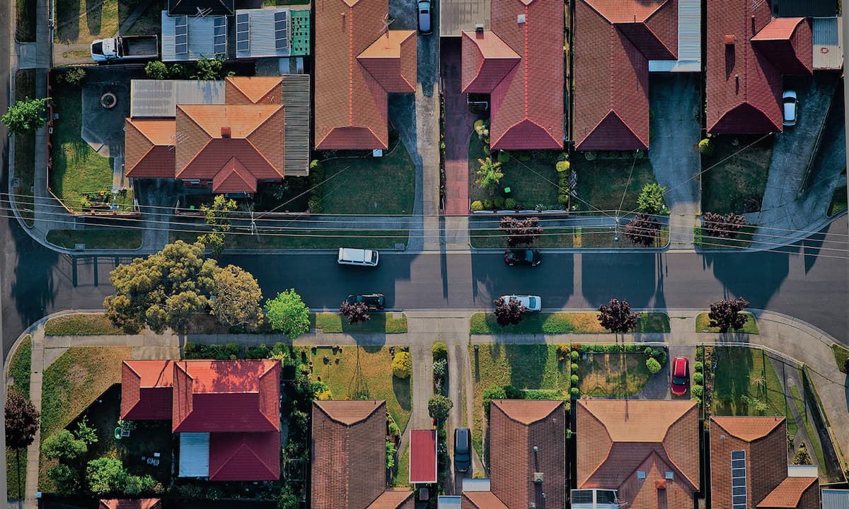 Birds eye view of suburban houses