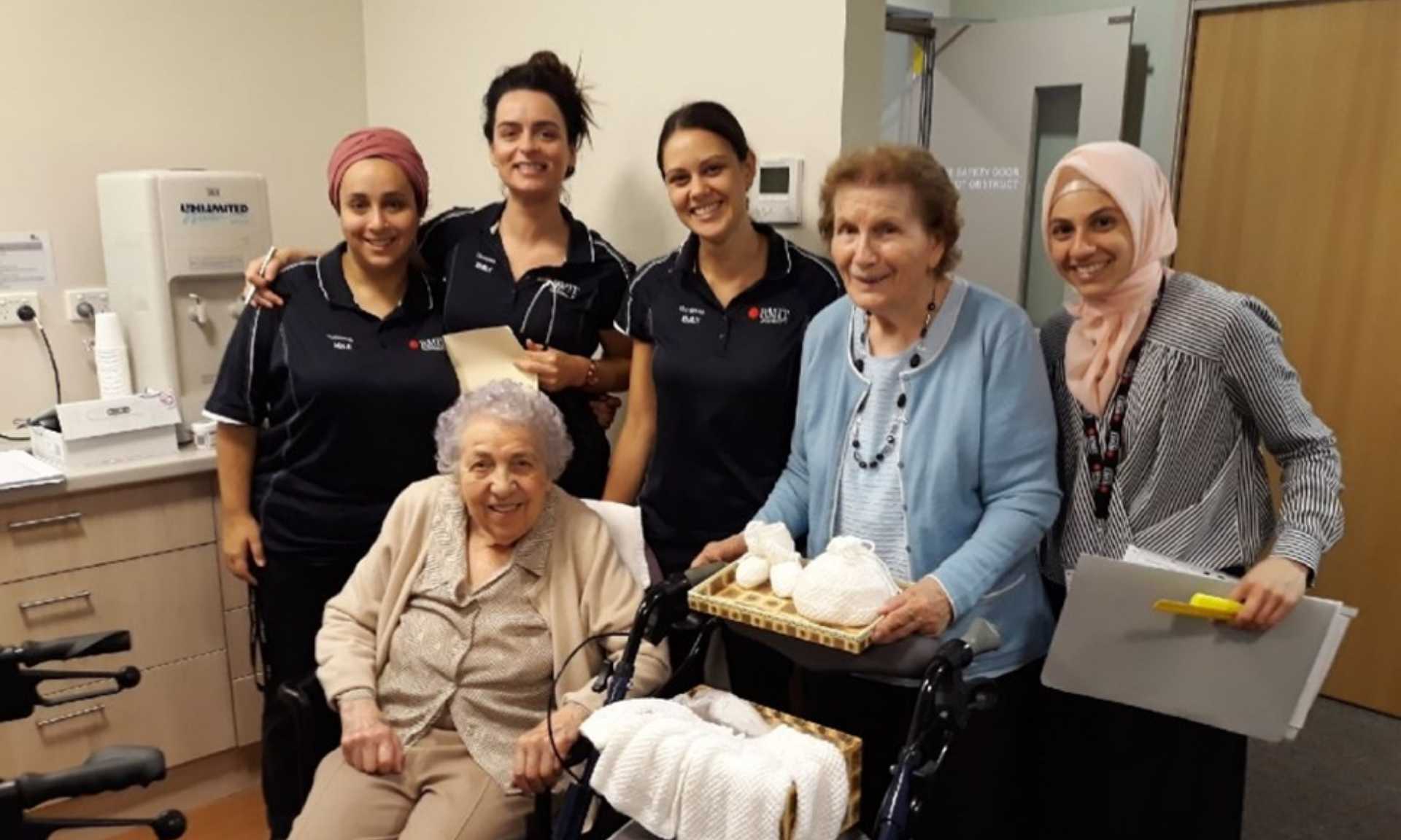 RMIT Chiropractic students with patient at San Carlo Home for the Aged