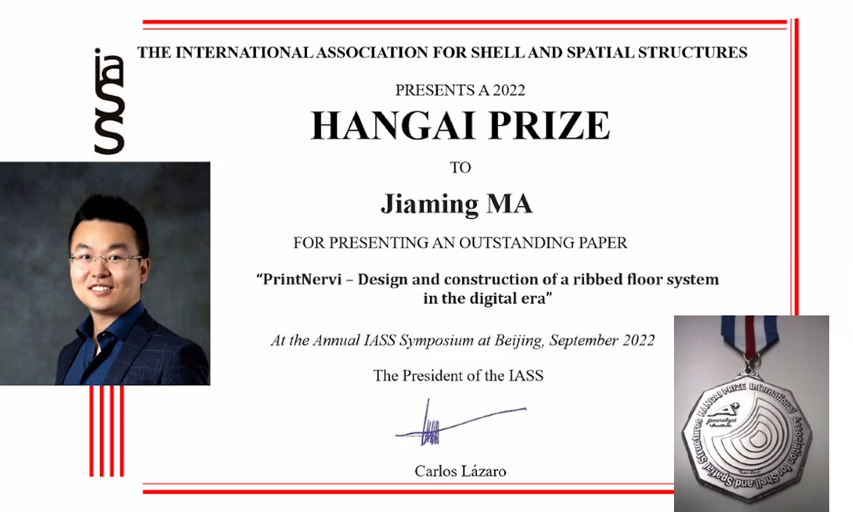 hangai prize certificate for jiaming ma, with photos of jiaming and the medal awarded