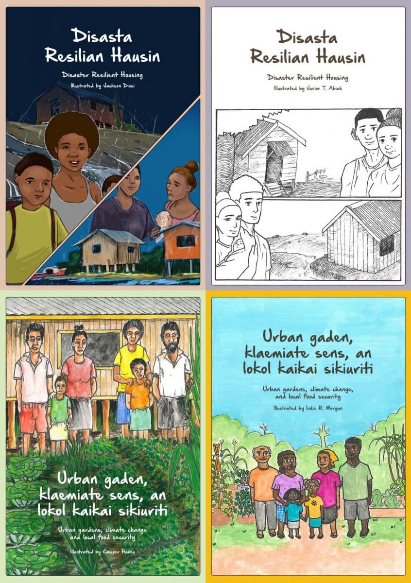 Four comic book covers about disaster resilient housing