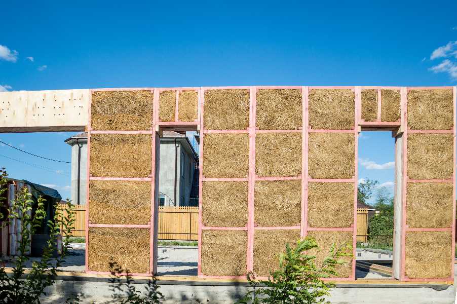 House building with insulation visible