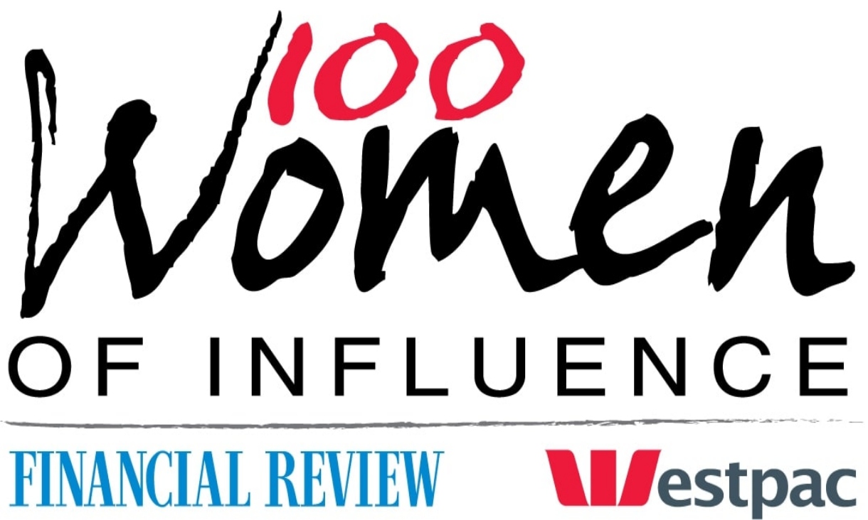 100 Women of Influence logo, with logos of the Australian Financial Review and Westpac at the bottom.