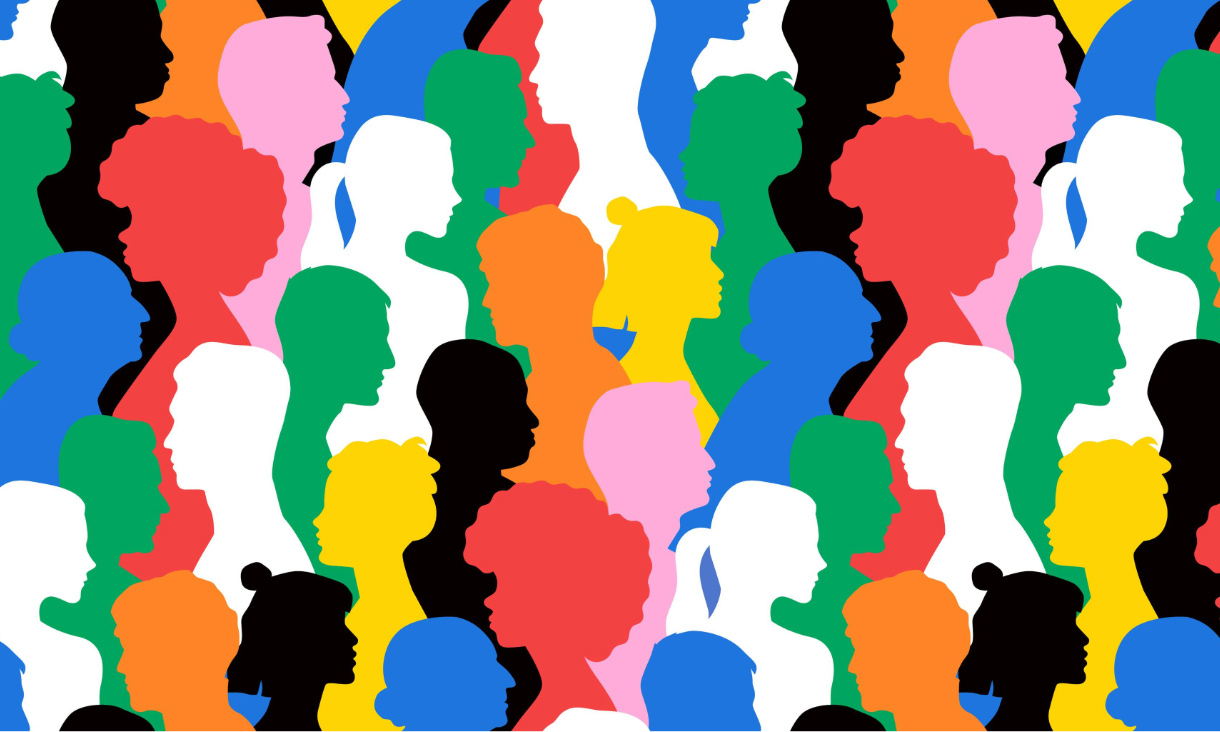 Coloured silhouettes of people