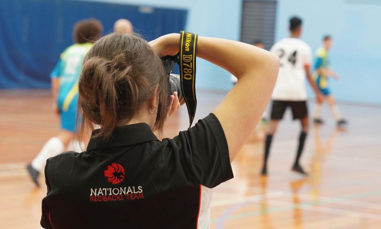 Student wearing VR headset.