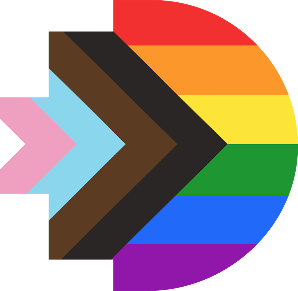 The RMIT logo with rainbow colours, trans pride colours and black and brown stripes.
