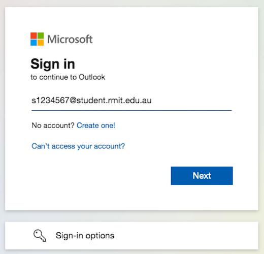 Screenshot of the Microsoft login screen