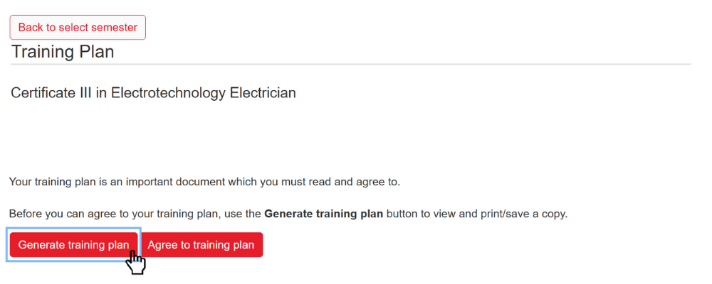Screenshot of Apprentice and Traineeship EOL Step 3. Agree to your training plan