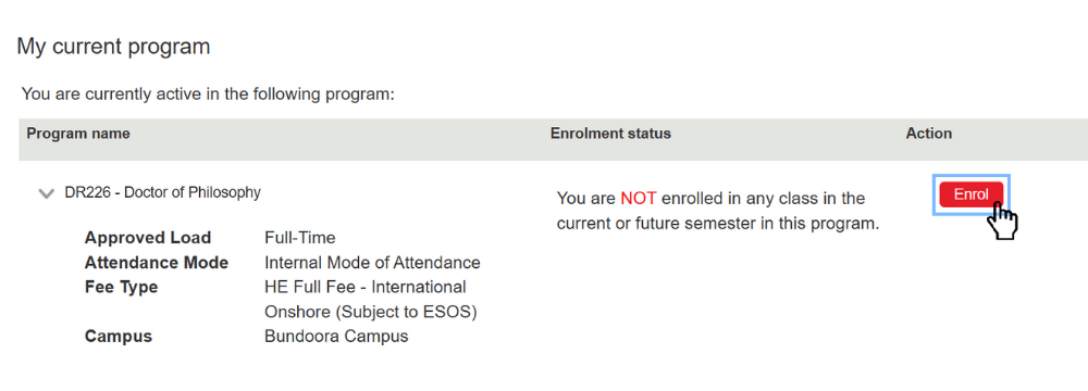 Screenshot of HDR EOL step 1. Start your enrolment