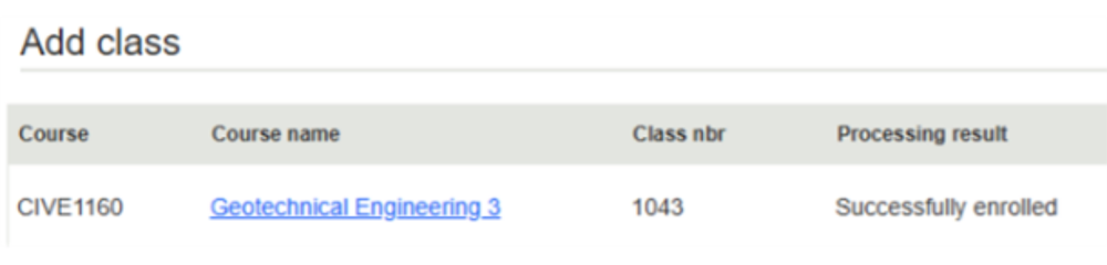 Screenshot of enrolling as a student at a partner institute - Step. 4 add classes