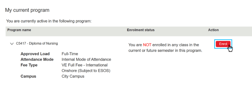 Screenshot of VE international EOL Step 1. Start your enrolment