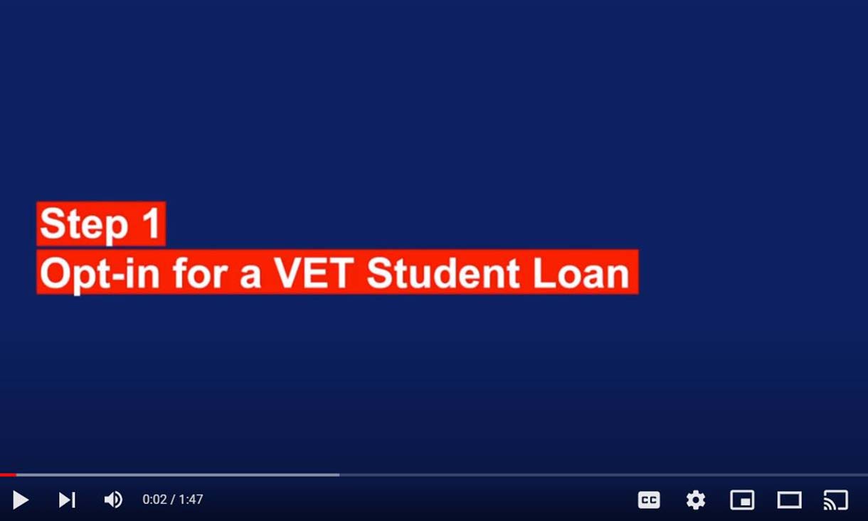 First slide of video with text - Step 1. Opt-in for a VET Student Loan