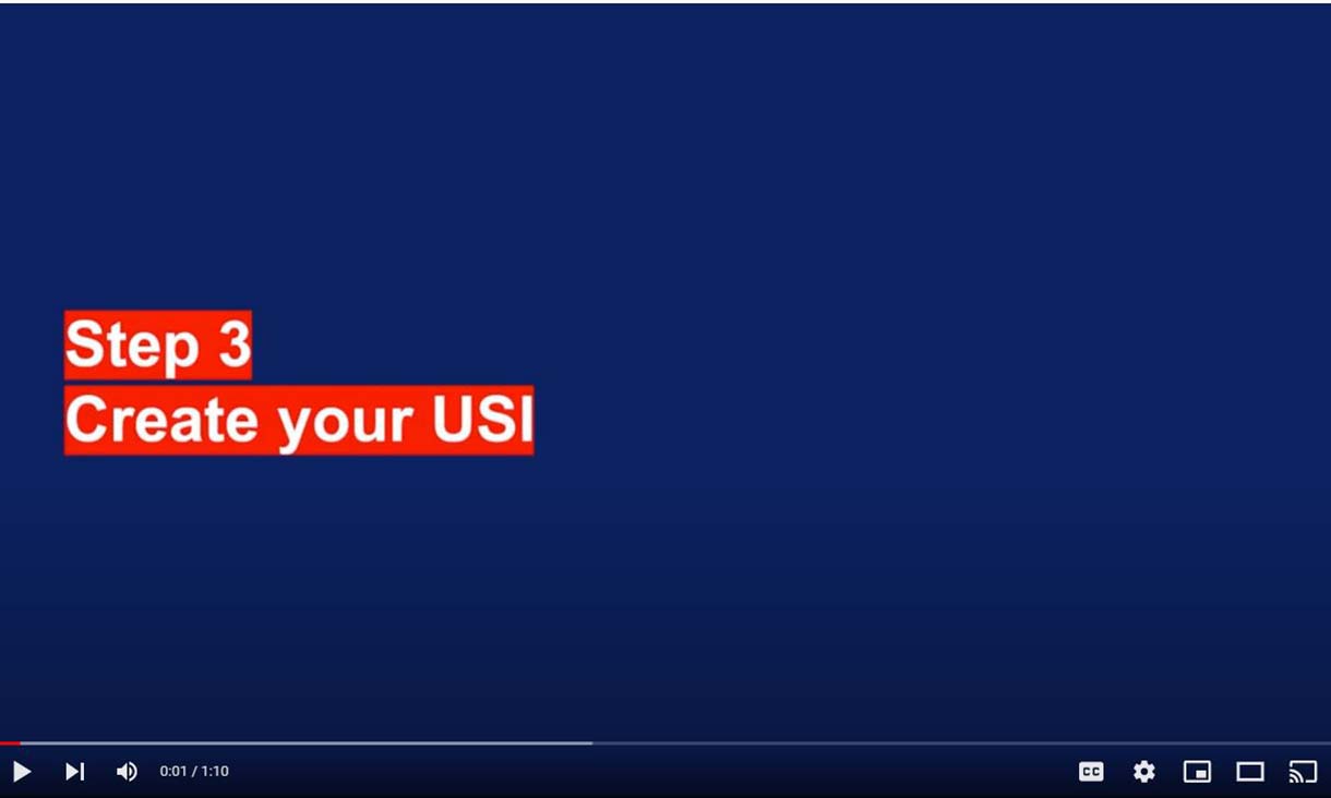 First slide of video with text - Step 3. Create your USI