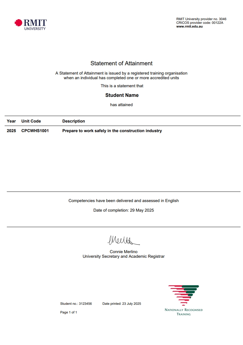 Statement of attainment