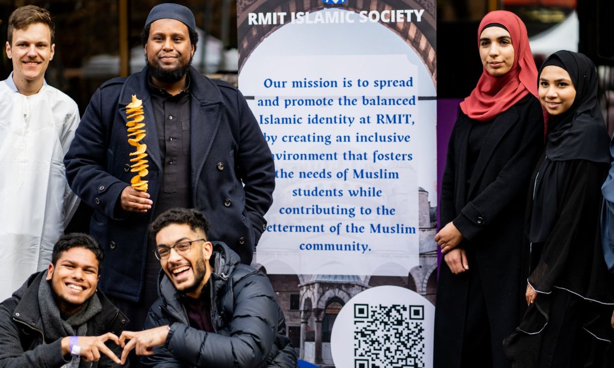 six students at RMIT’s inclusive community on show during Eid-al-Adha celebrations smiling 