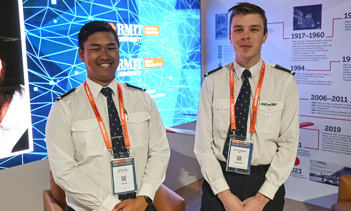 Mark Wee and Joshua Meehan at RMIT's stand during the Airshow