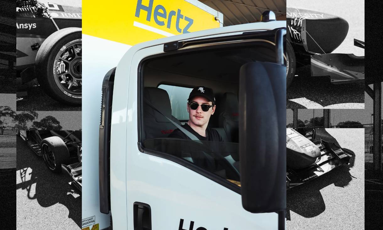 James driving a truck with RMIT Motorsport