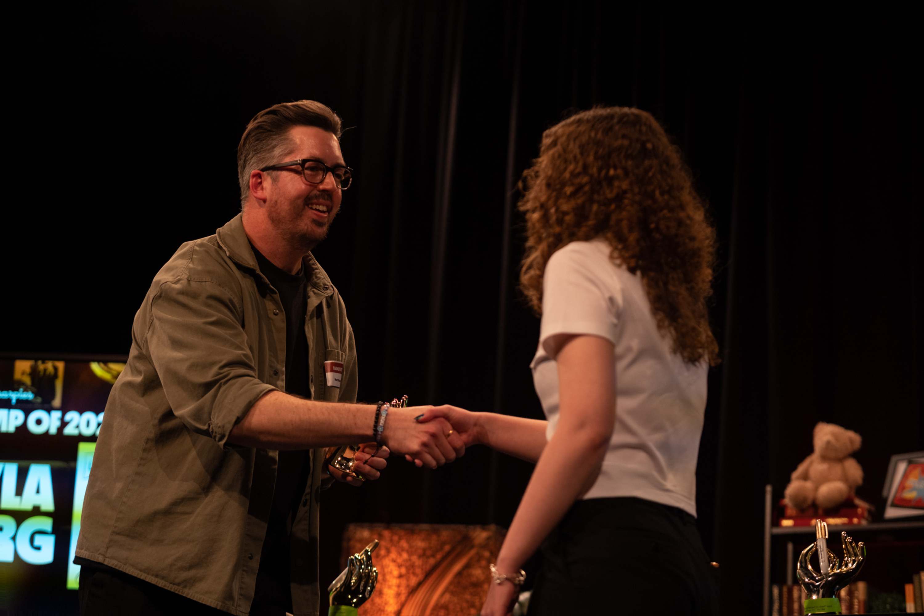 Matt Stoddard, TBWA, accepts the award for gives the biggest s* about our students.