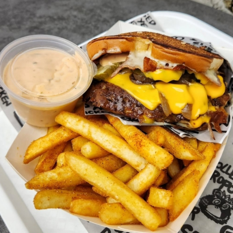 Picture of burger and fries