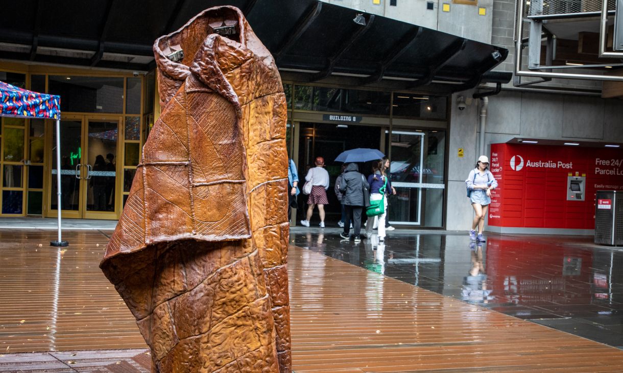 Sculpture of cloak in courtyard