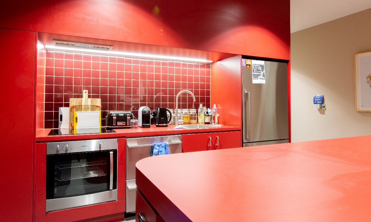 Red painted kitchen