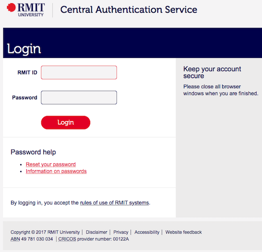 Screenshot of Central Authentication Service Portal.