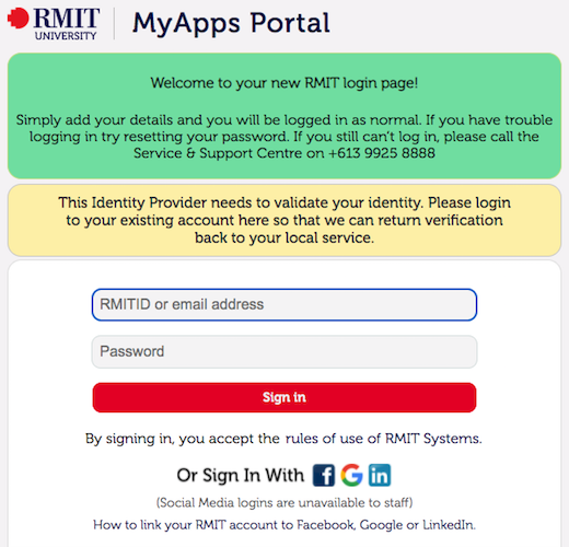 Screenshot of MyApps Portal login screen.