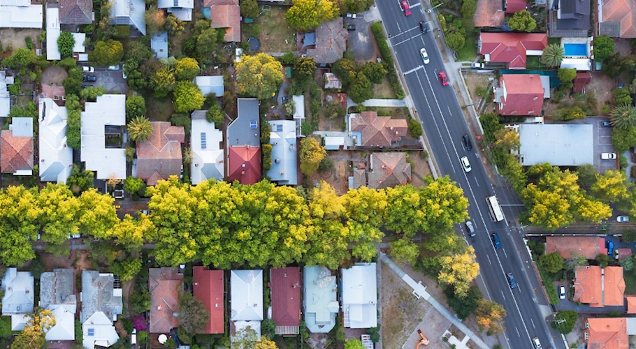 An aerial shot of Melbourne suburbs.