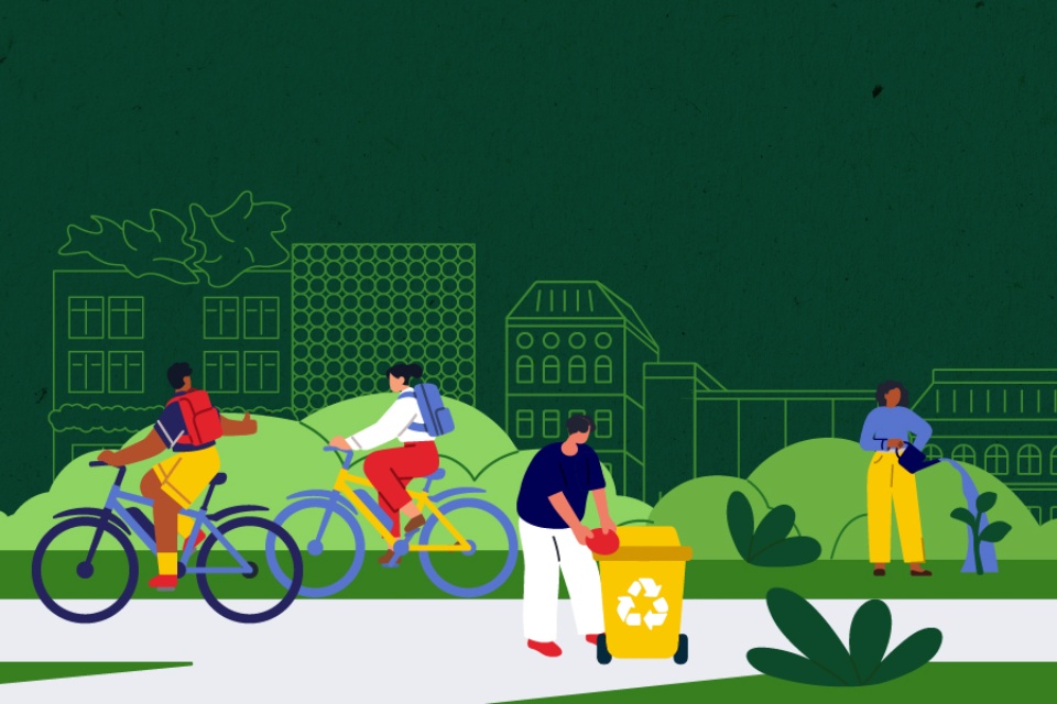 Colourful illustration of people outdoors