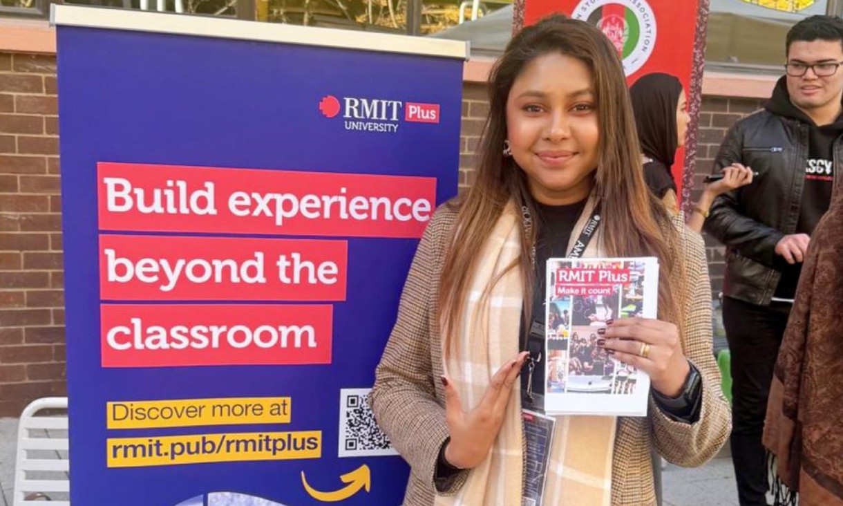 Hiranga, RMIT Plus Ambassador at a stall during O Week