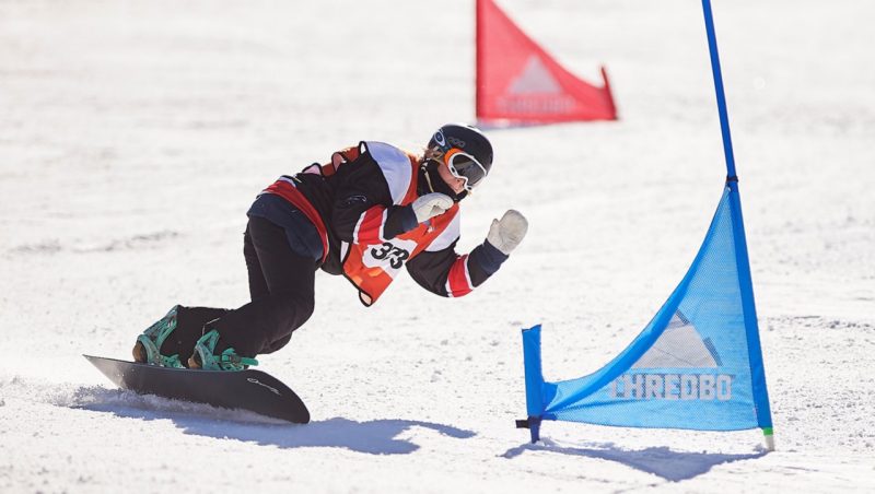 An athlete competing in a skiing event.