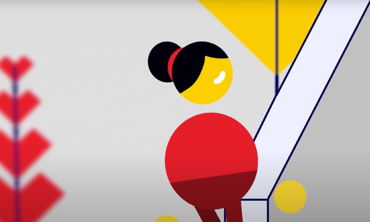 Abstract illustration of a stylised person climbing a geometric structure.