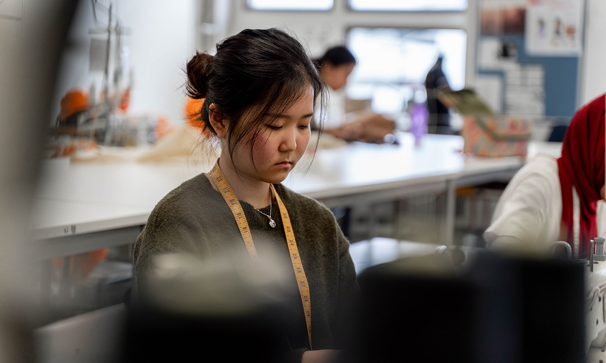 Clarissa Liem focusing on creating her pattern during the WorldSkills competition. Photography: James Robson.
