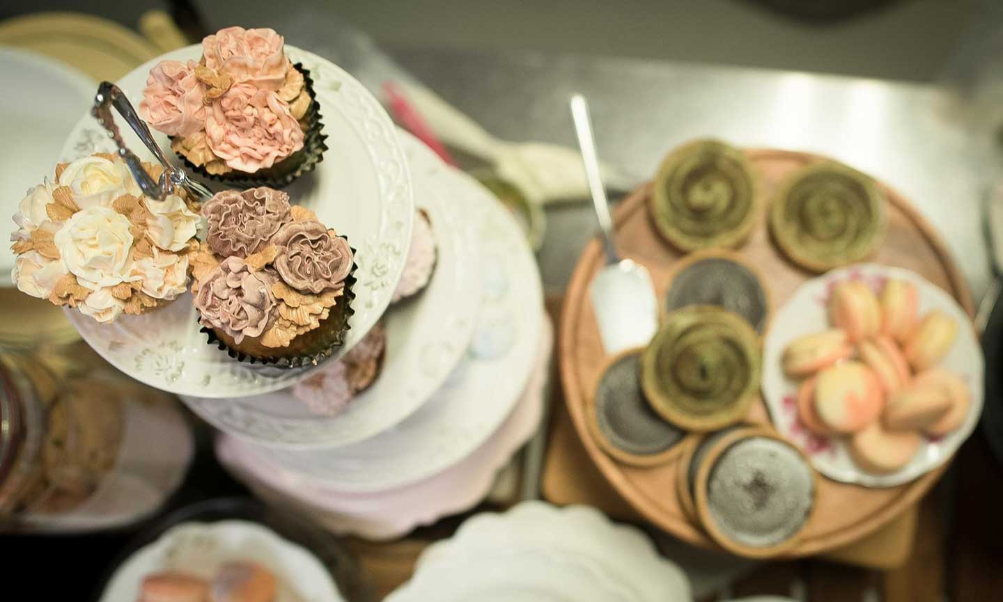 Plates of cupcakes