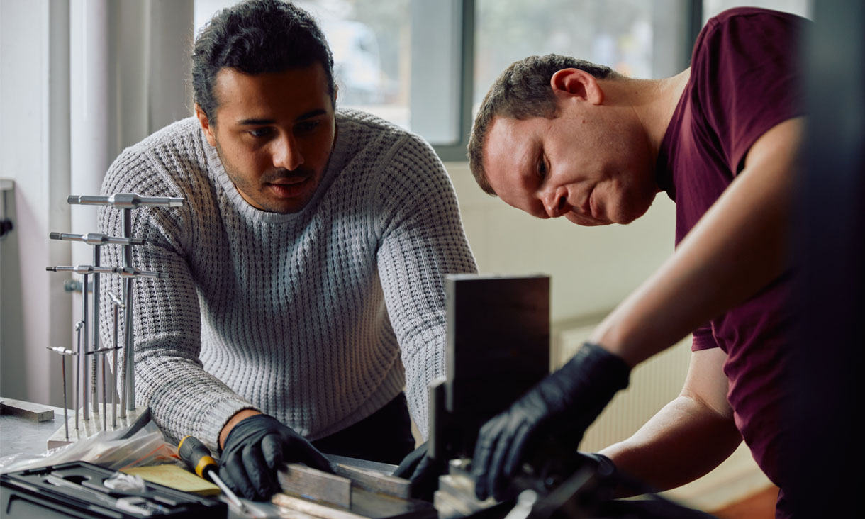 A pair of RMIT engineering students working on a project together