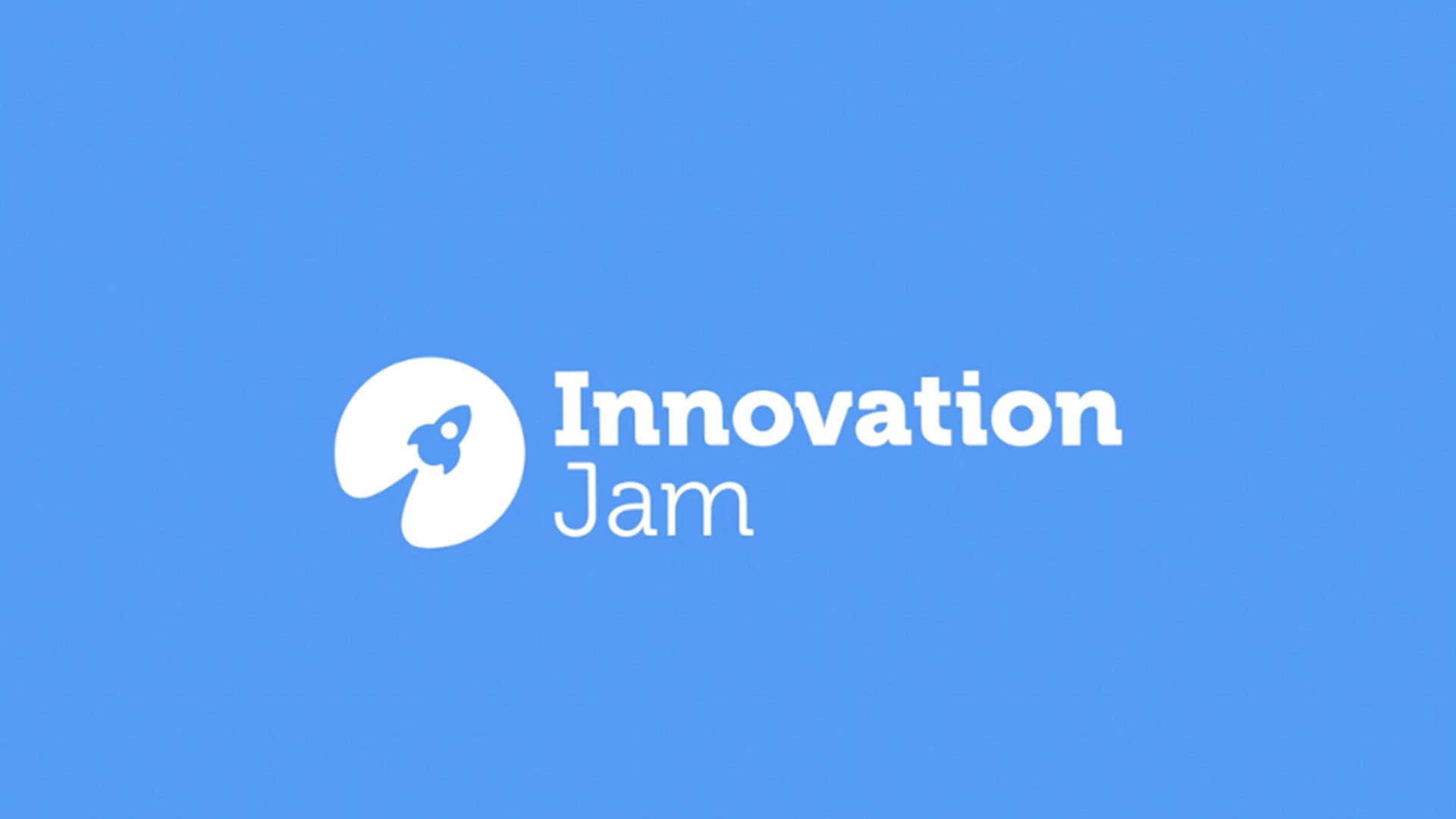 Innovation Jam logo of white text on blue background