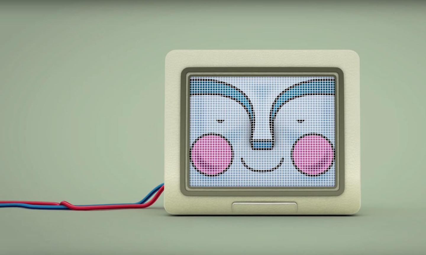 cathode ray computer screen displaying animated face