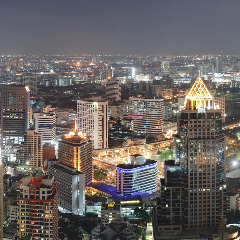Night time view of Bangkok city skyline