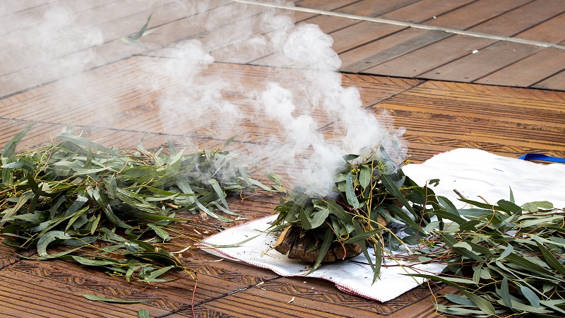 smoke coming from gum leaves in a ceremony