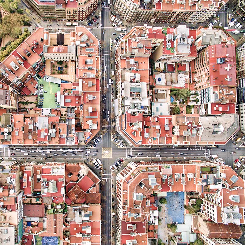 Aerial photo of European looking city grid