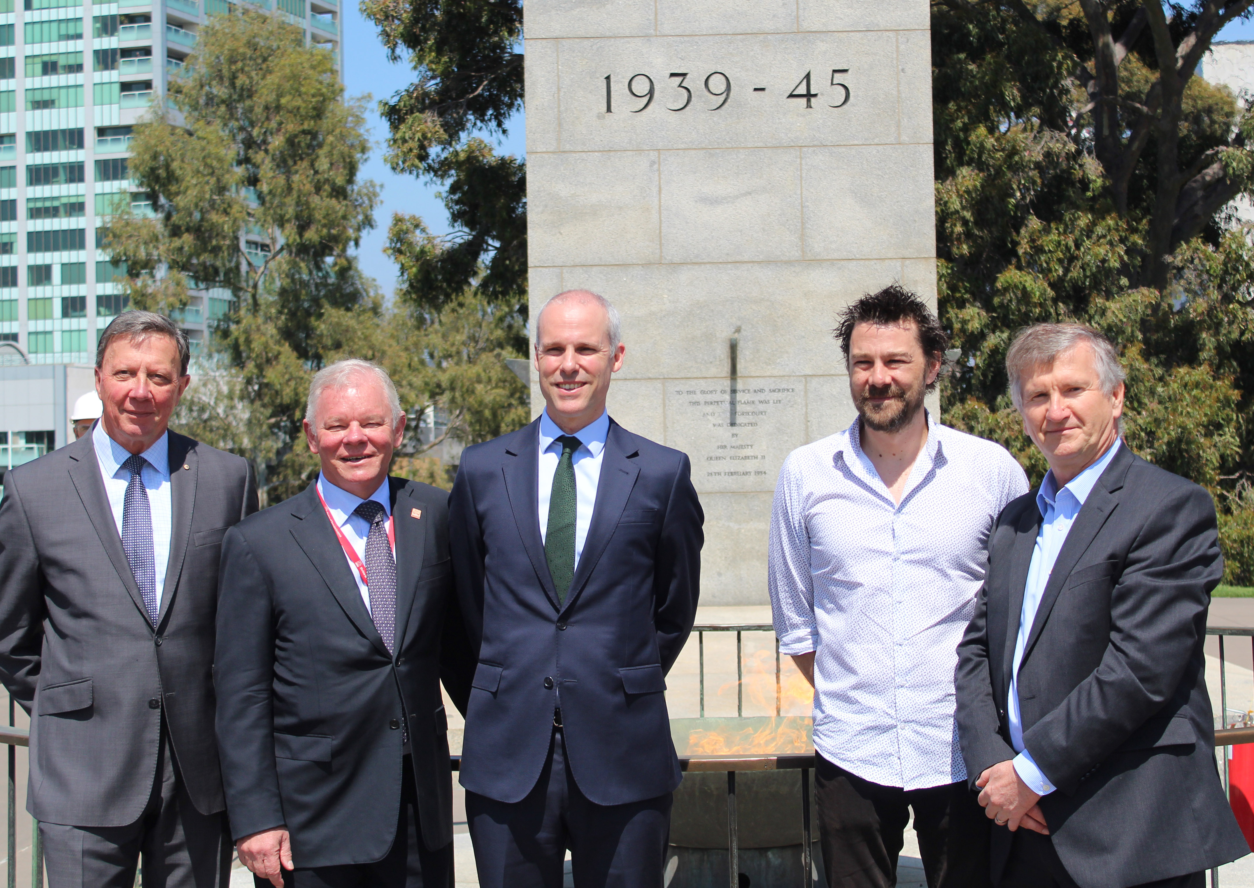 A successful collaboration: Shrine Trustees chairman Air Vice-Marshal Chris Spence AO, Shrine CEO Dean Lee and Multinet Gas CEO Ben Wilson with RMIT's Paul Porter and Milan Brandt.