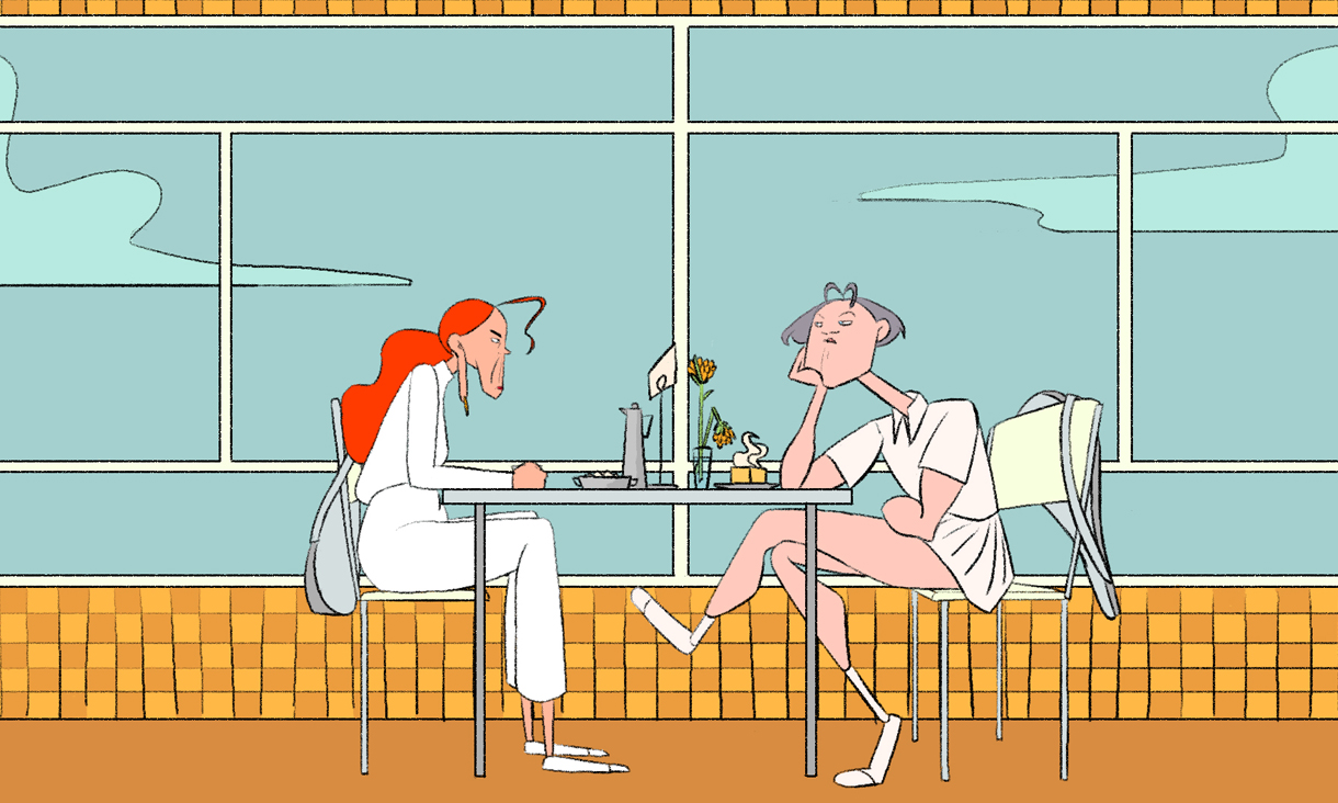 Still from Sylvie Le Couteur's animated short 'Fight Club But With Tennis And No Fight.'