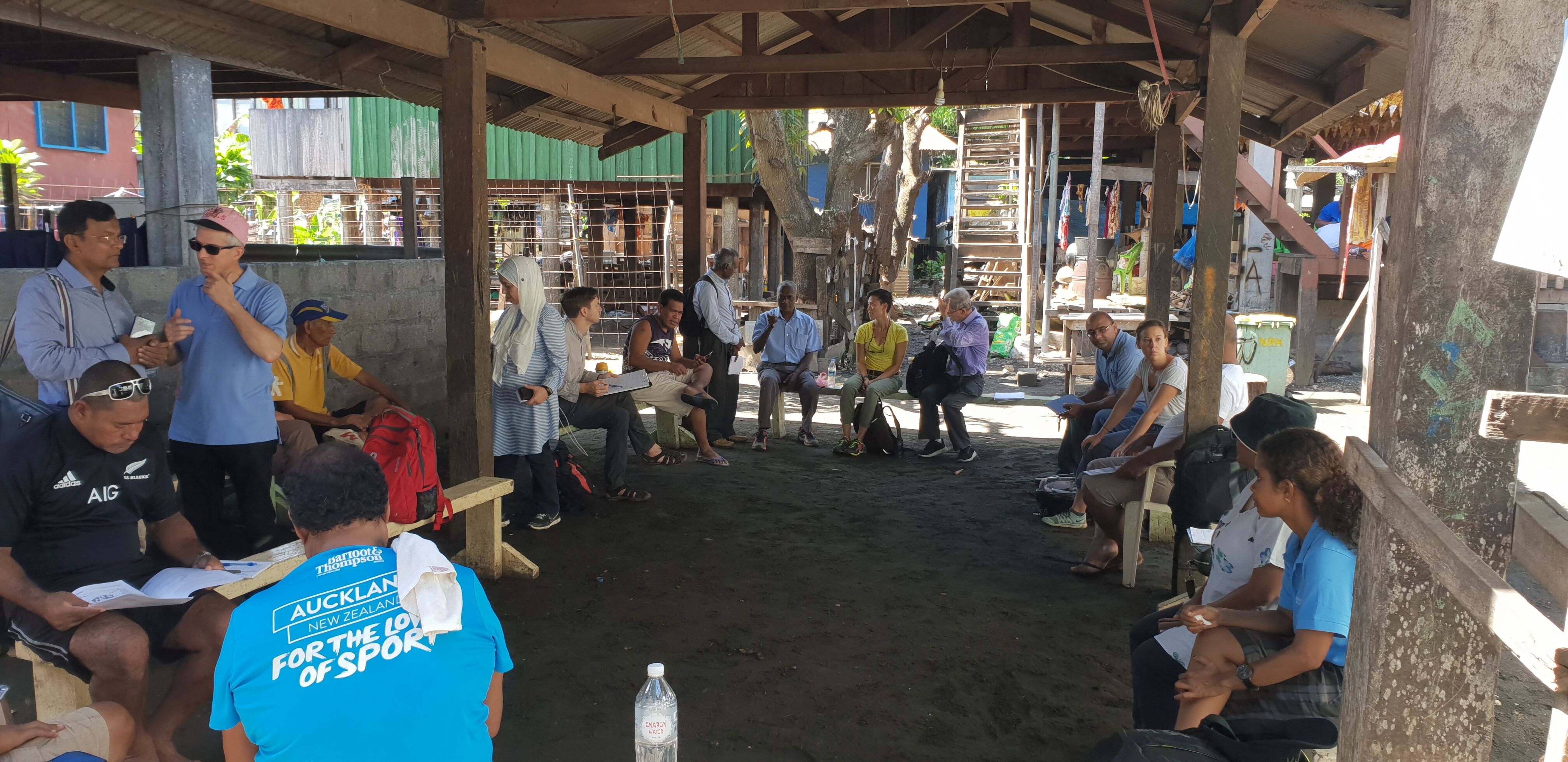 Researchers and community meeting at Ontong Java.