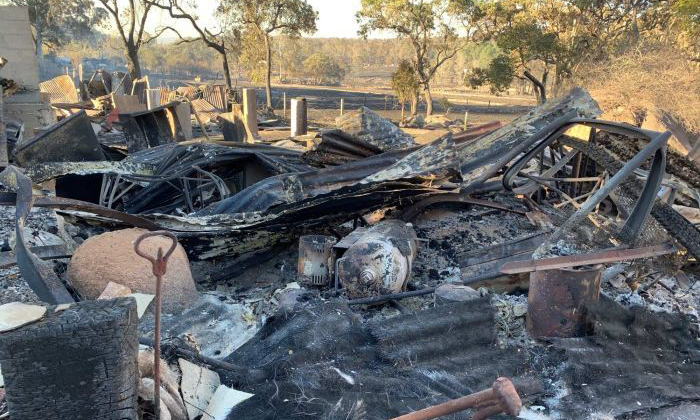 A property outside Applethorpe on Queensland's Granite belt destroyed in a bushfire on September 8, 2019.