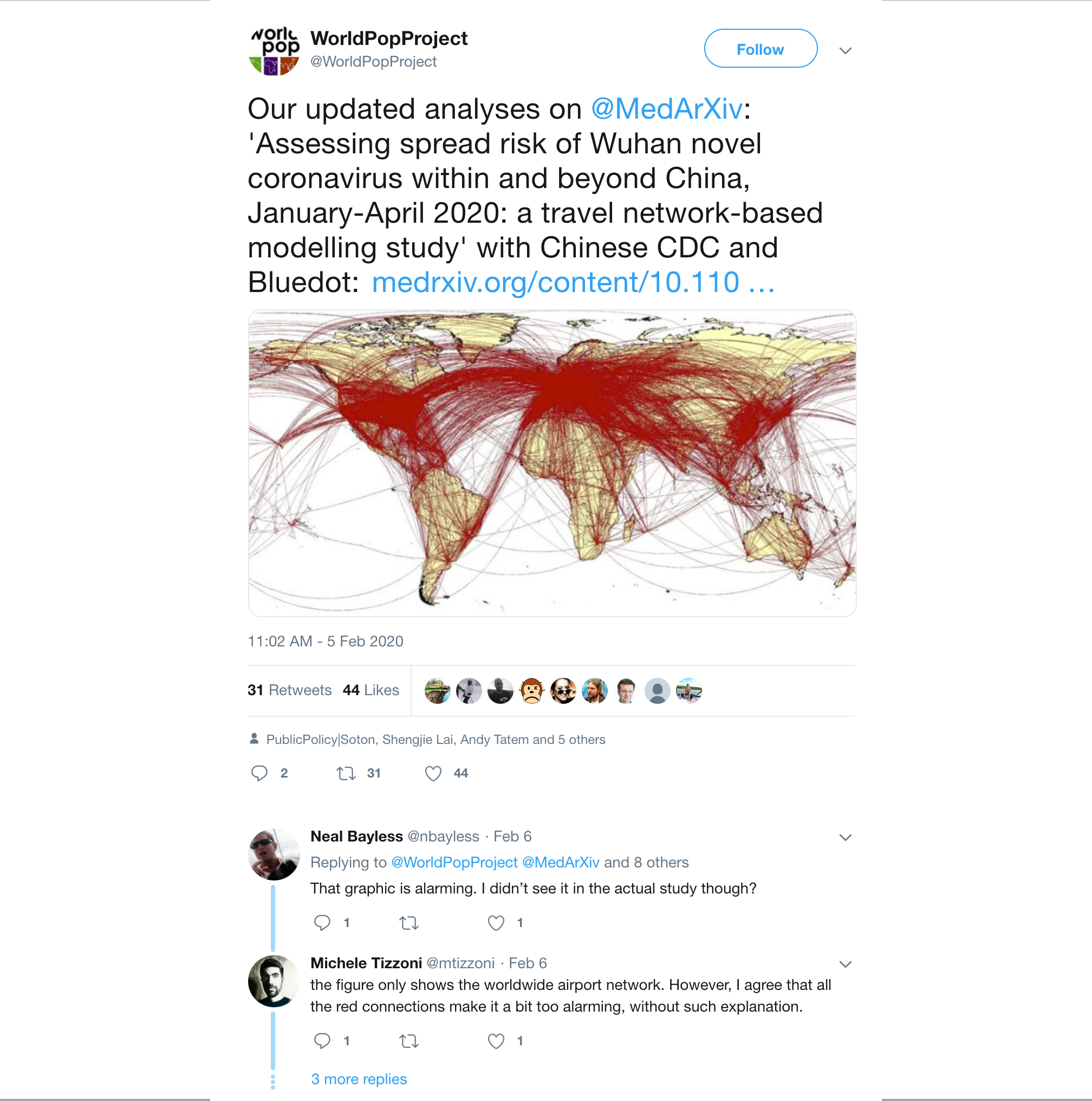 Original tweeted map that went viral and was picked up by many news outlets, © WorldPopProject. WorldPopProject, archived on the Wayback Machine