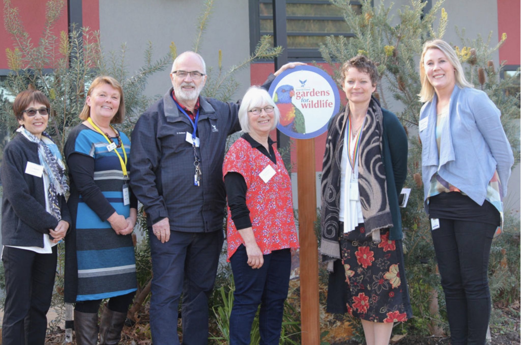 Pictured (left to right): Dr Laura Mumaw launching the Gardens for Wildlife initiative with Nadine Gaskell, Knox City Council, Cr John Mortimore, Mayor Knox City Council, Erica Peters, Gardens for Wildlife volunteer and KES member, Kelly Crosthwaite, Regional Director DELWP Port Phillip Region and Melinda Bowen, DELWP Community Partnership Program Officer.