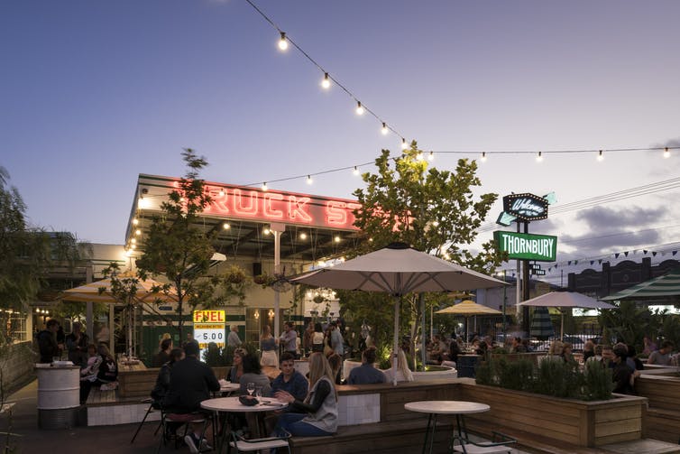 Welcome to Thornbury’, the former site of a car factory, is now a drive-in food truck park. Welcome to Thornbury