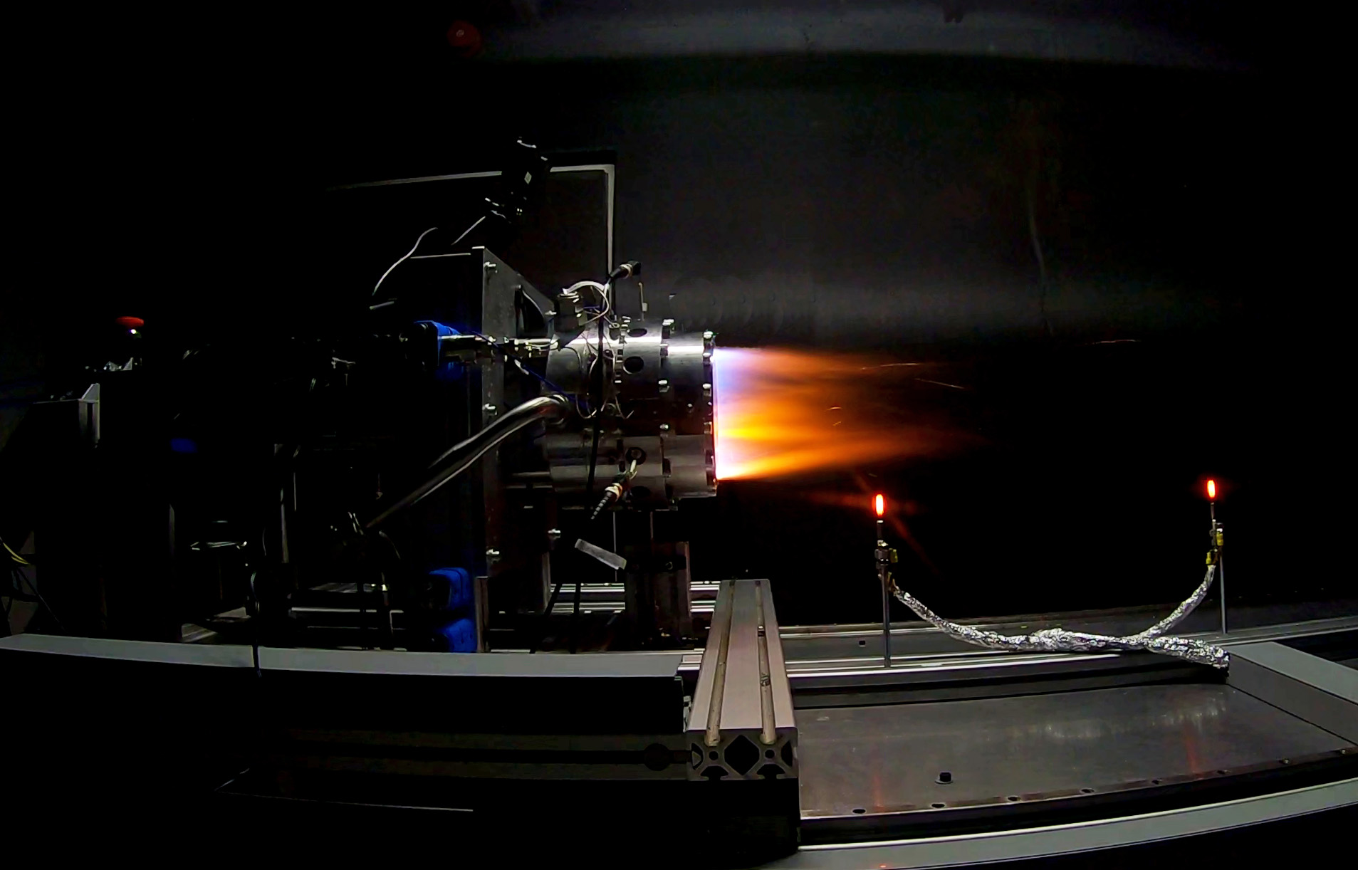 The successful engine firing at the DefendTex/RMIT test facility.