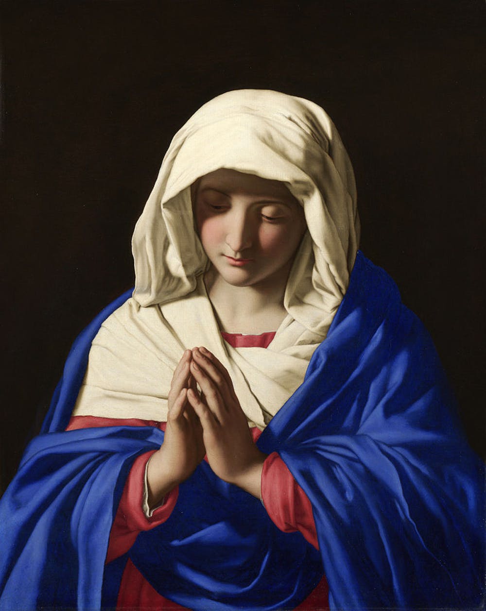 The Virgin in Prayer by the Italian painter Sassoferrato, circa 1650, highlights the vivid blue colour made with ground lapis lazuli.