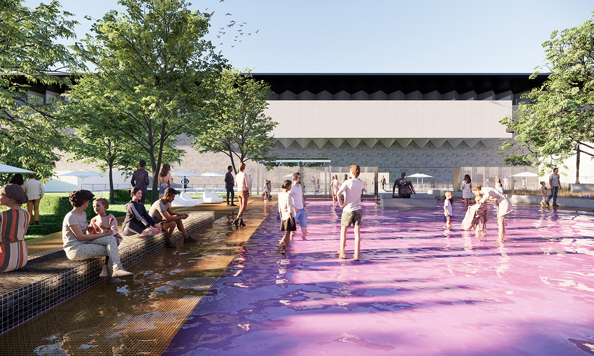 Alt Text is not present for this image, Taking dc:title 'The winning design for the NGV’s 2021 Architecture Commission will feature a stunning pink lake and native gardens. Image courtesy Taylor Knights and James Carey.'