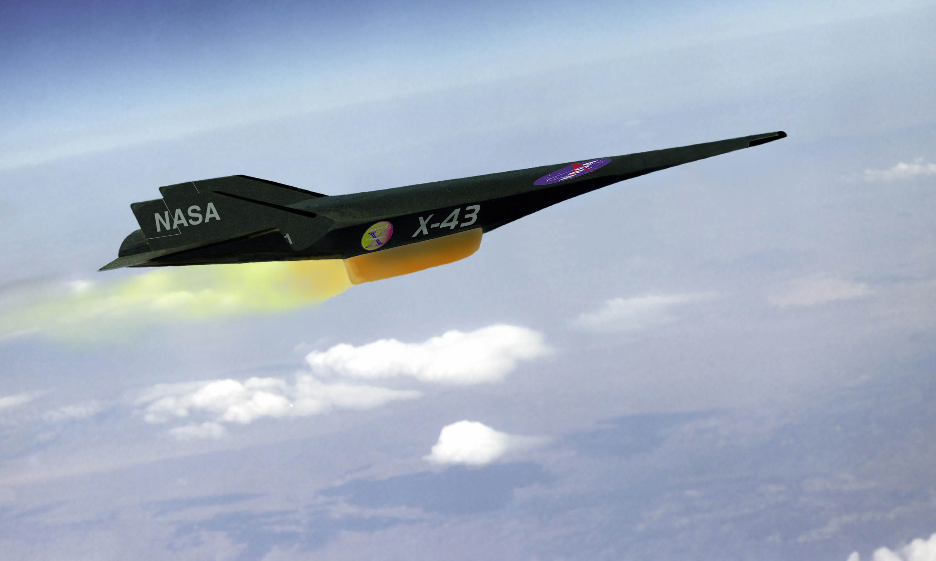 Graphic design image of the X-43A hypersonic research vehicle.